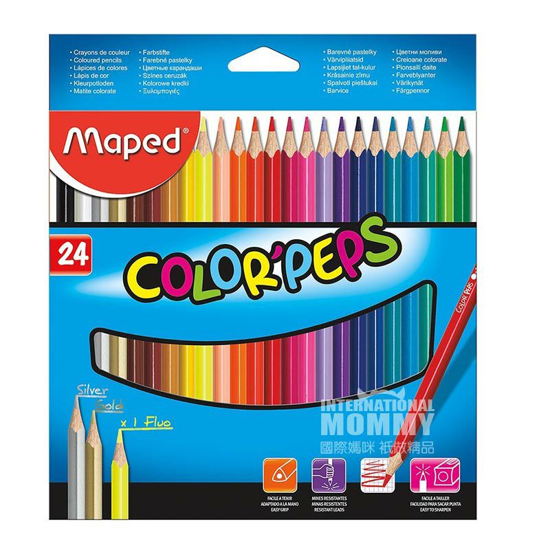 Maped France 24 pensil warna dengan tiang segitiga segitiga yang mudah dipegang Edisi Luar Negeri