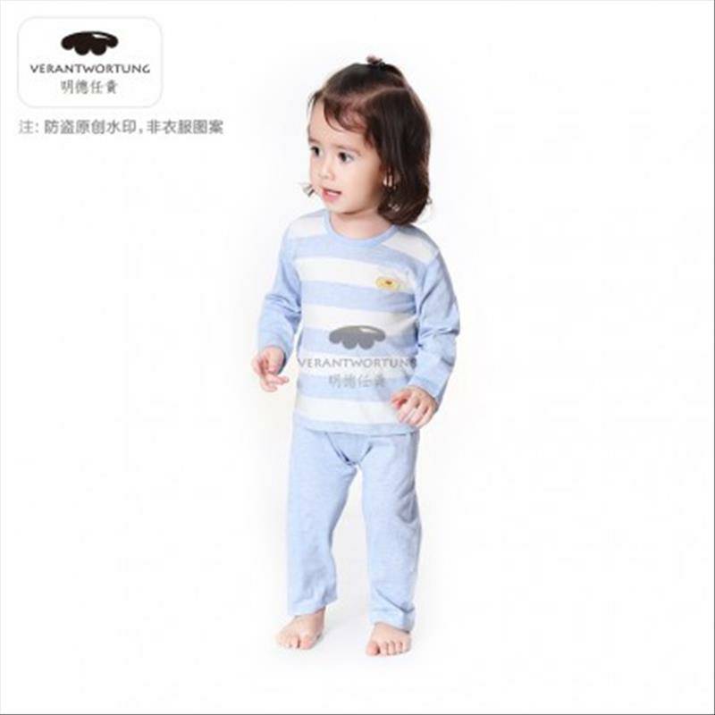 Verantwortung pria dan wanita bayi katun warna organik musim semi dan musim gugur piyama set bergaris klasik lengan panj