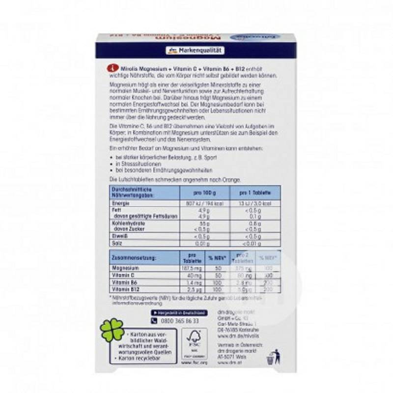 Mivolis Jerman Mivolis magnesium + vitamin C + B6 + B12 tablet kunyah versi luar negeri
