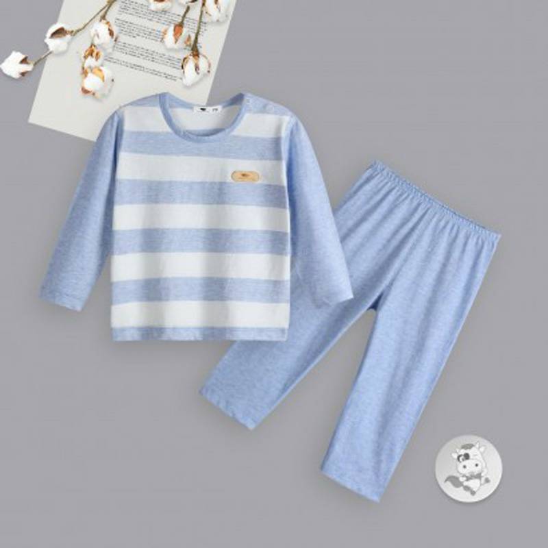 [2 pieces] Verantwortung pria dan wanita bayi katun warna organik musim semi dan musim gugur piyama set klasik bergaris 