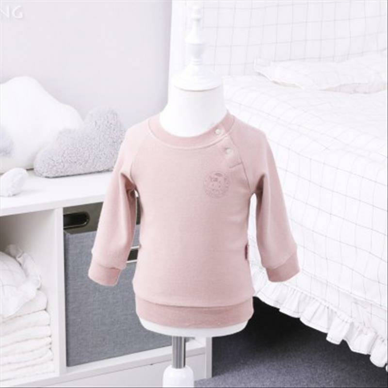 Verantwortung pria dan wanita bayi kemeja katun organik lengan panjang bottoming vitalitas warna solid