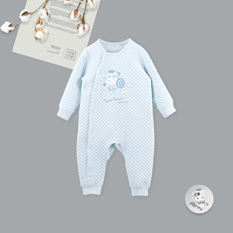 Verantwortung jantan dan betina bayi katun organik baju monyet one-piece blue