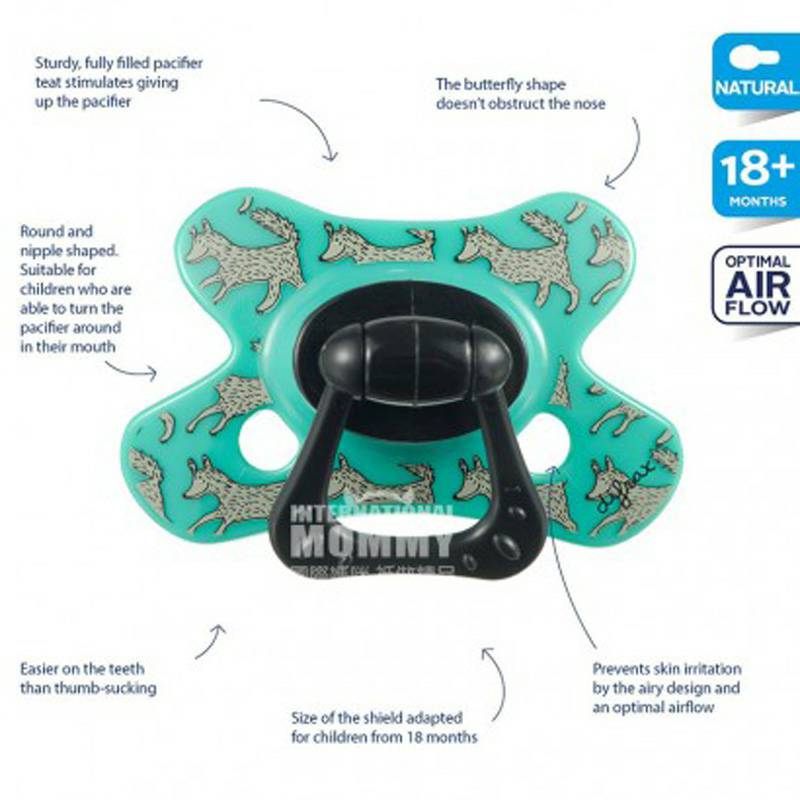 Difrax Dutch Little Wolf Natural Pacifier selama 18+ Bulan Versi Luar Negeri