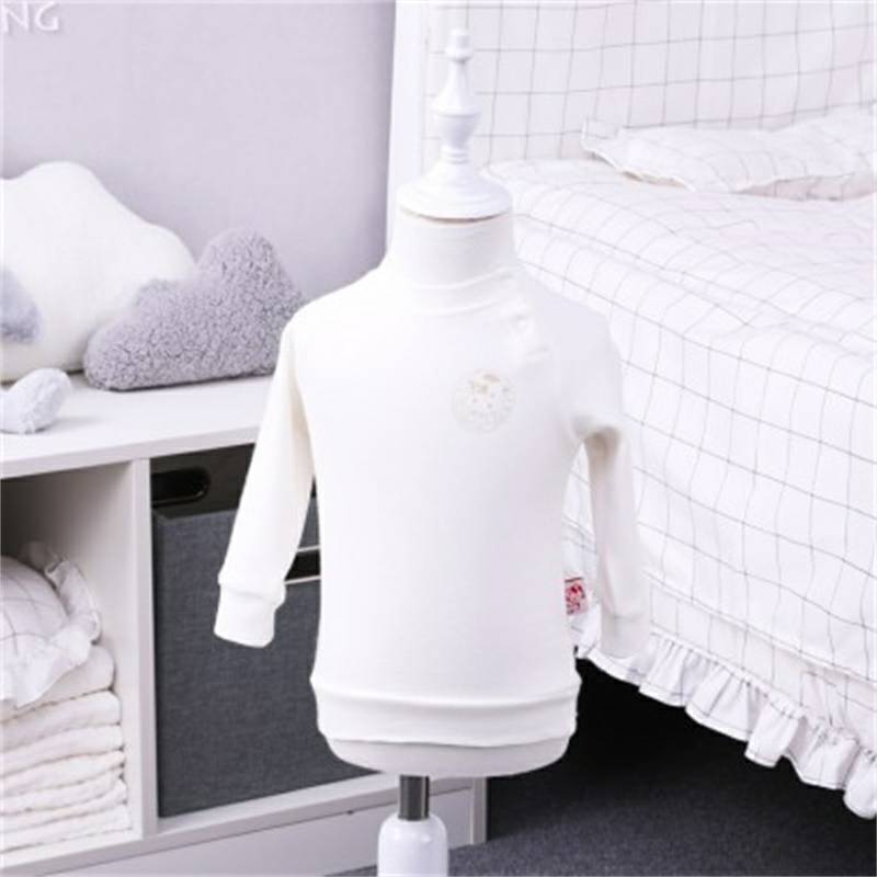 [2 pieces] Verantwortung pria dan wanita bayi katun organik lengan panjang bottoming kemeja vitalitas warna solid putih 