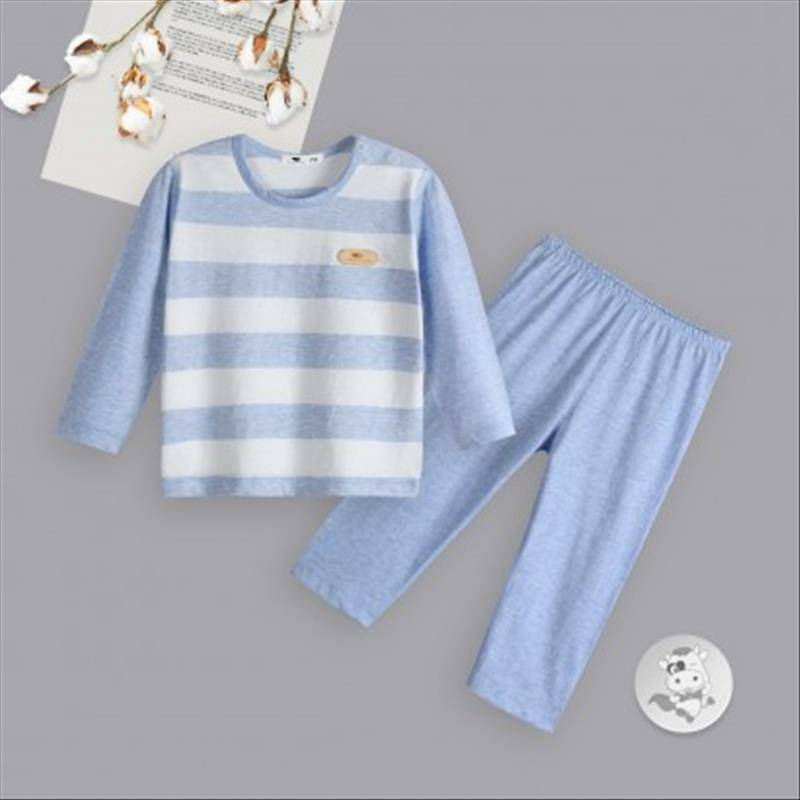 Verantwortung bayi laki-laki dan perempuan katun warna organik piyama musim semi dan musim gugur set klasik bergaris len