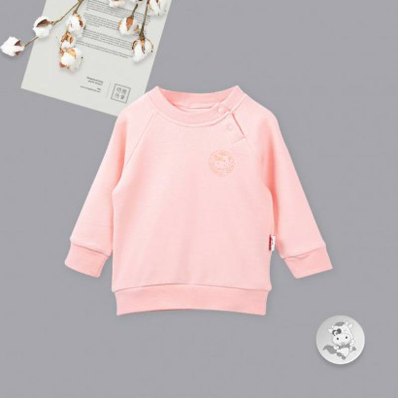 [2 pieces] Verantwortung pria dan wanita bayi katun organik lengan panjang bottoming kemeja vitalitas warna solid pink +