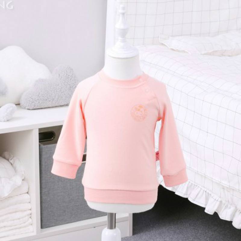 [2 pieces] Verantwortung pria dan wanita bayi katun organik lengan panjang bottoming kemeja vitalitas warna solid pink +