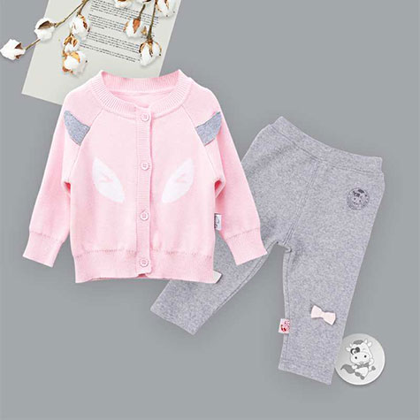 [2 pieces] Verantwortung jantan dan betina bayi katun organik Eropa klasik double layer rajutan jaket kardigan Merah mud