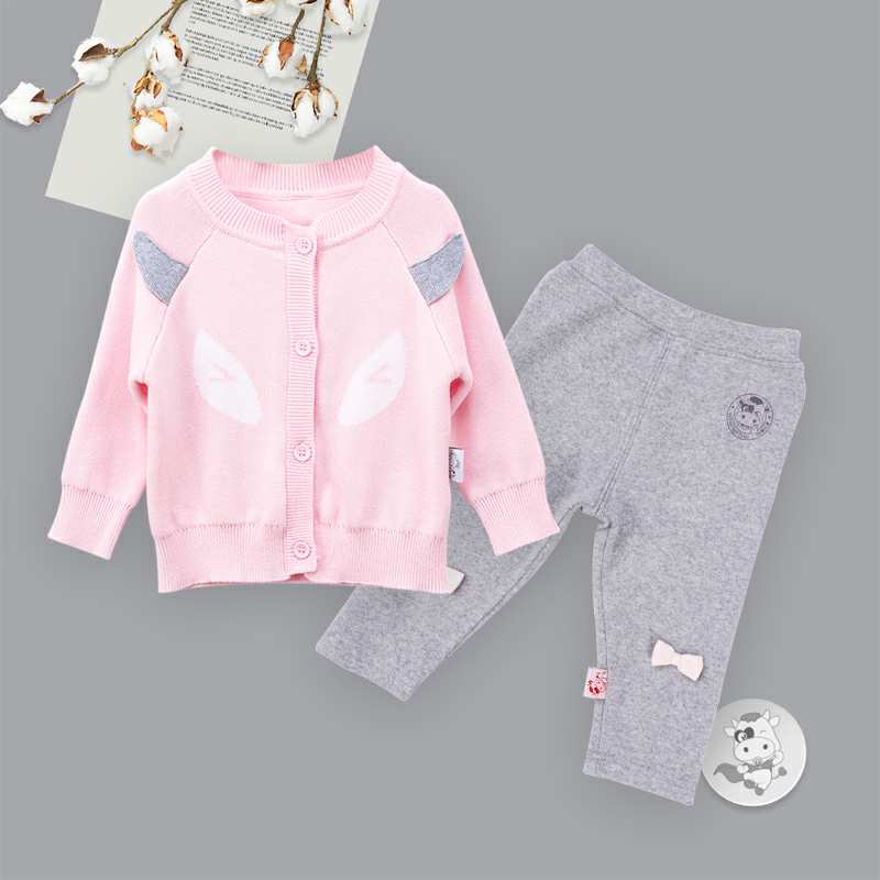 [2 pieces] Verantwortung jantan dan betina bayi katun organik Eropa klasik double layer rajutan jaket kardigan Merah mud
