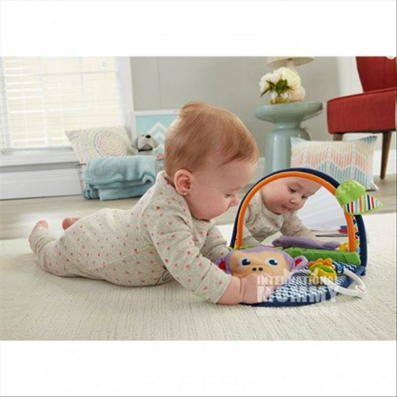 Fisher Price American Little Monkey Keselamatan Cermin Bayi Kain Bermain Mainan Pendidikan Awal Versi Luar Negeri