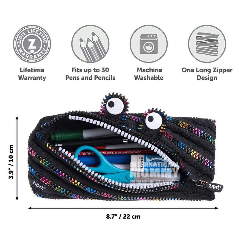 ZIPIT Israel ZIPIT Zipper Pen Case Black Rainbow Versi Luar Negeri