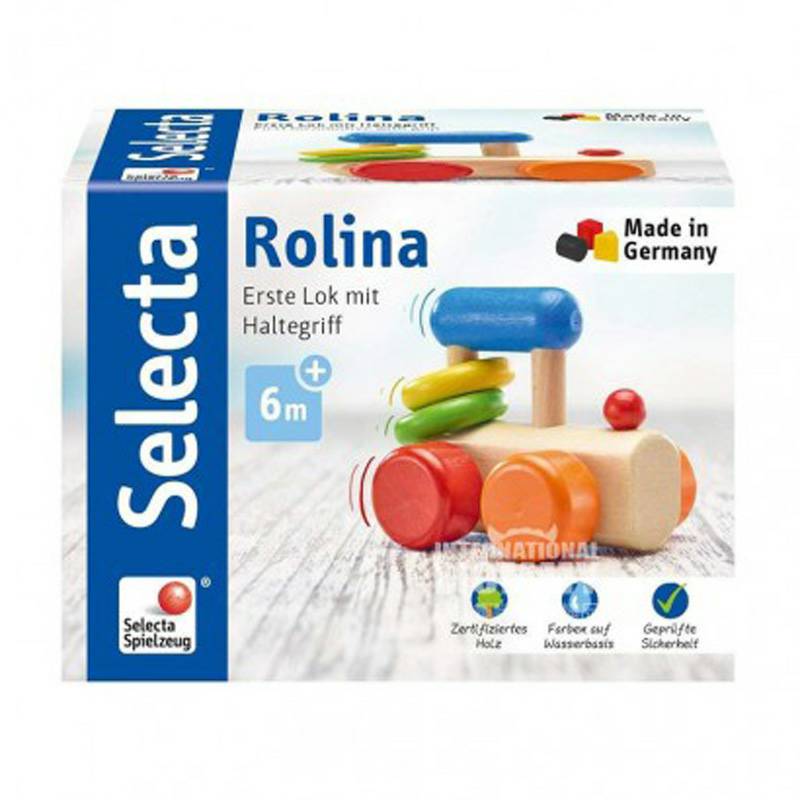 Selecta Jerman Selecta bayi kayu warna troli mencengkeram mainan versi luar negeri
