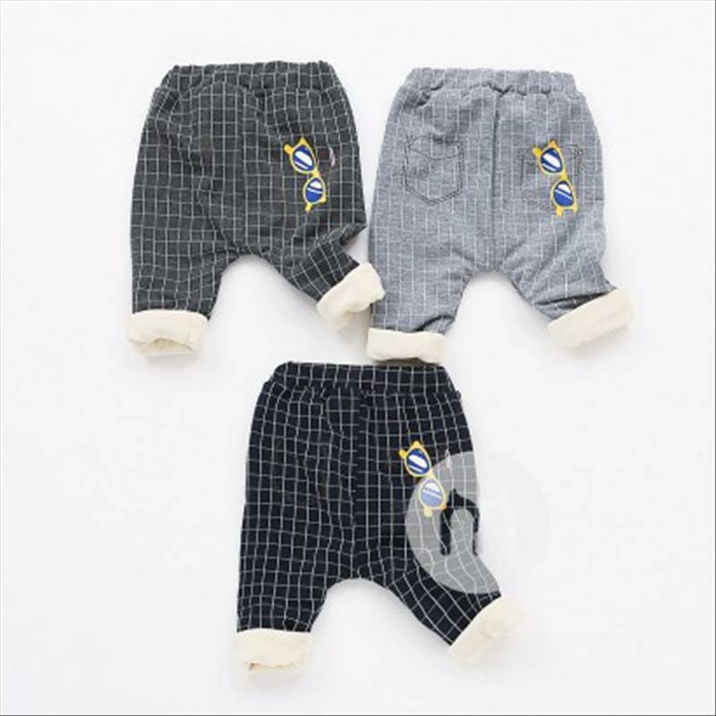 Verantwortung bayi laki-laki dan perempuan saku kotak-kotak kacamata keren ditambah celana PP beludru abu-abu muda