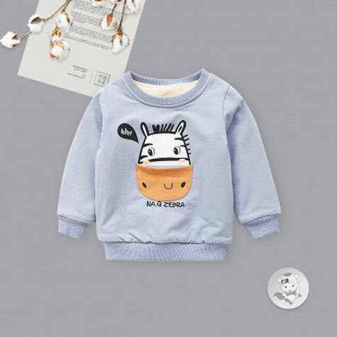 Verantwortung zebra saku bayi laki-laki dan perempuan ditambah sweter beludru abu-abu biru