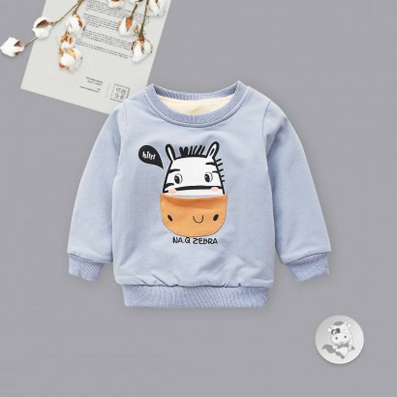 Verantwortung zebra saku bayi laki-laki dan perempuan ditambah sweter beludru abu-abu biru
