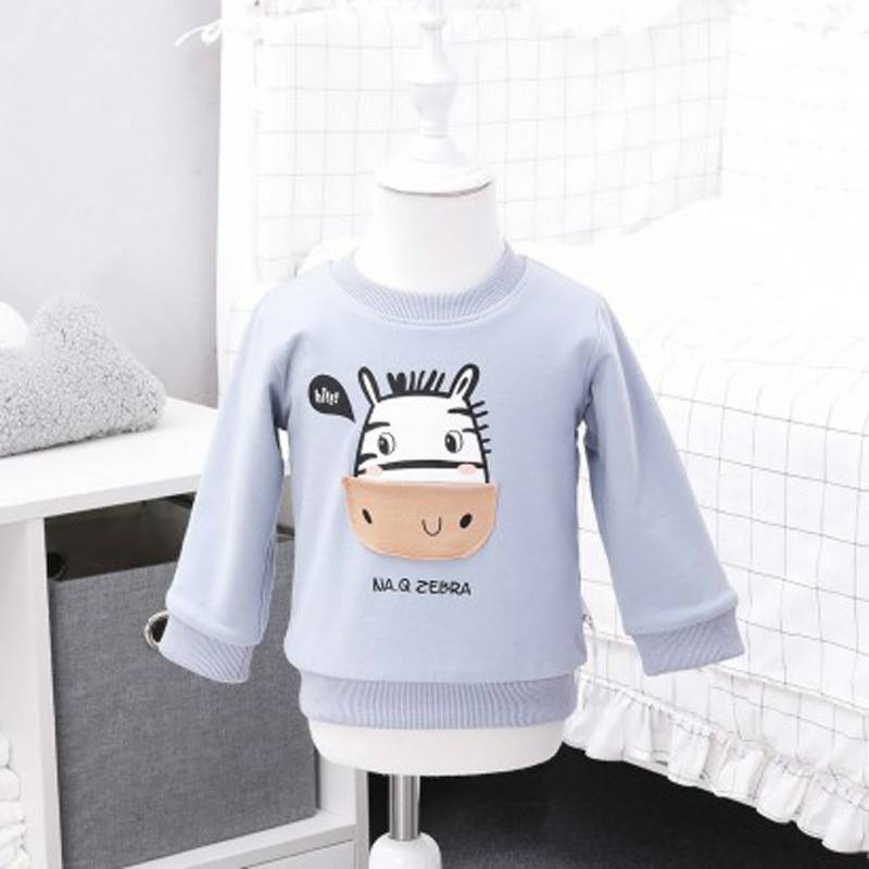 Verantwortung zebra saku bayi laki-laki dan perempuan ditambah sweter beludru abu-abu biru