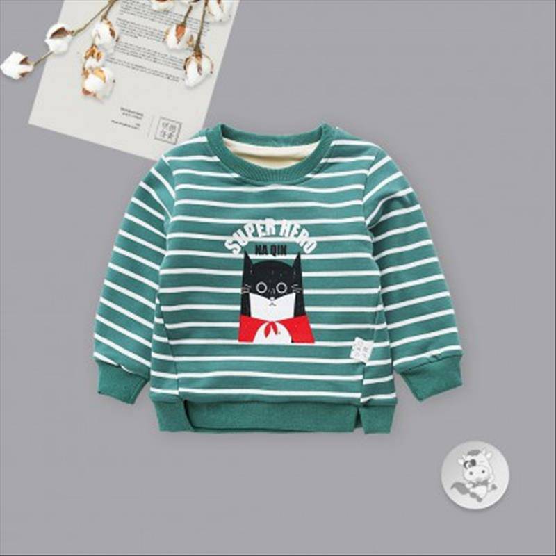 [2 lembar] Verantwortung jantan dan betina SUPER bayi garis-garis pahlawan ditambah beludru sweater pullover hijau + ika
