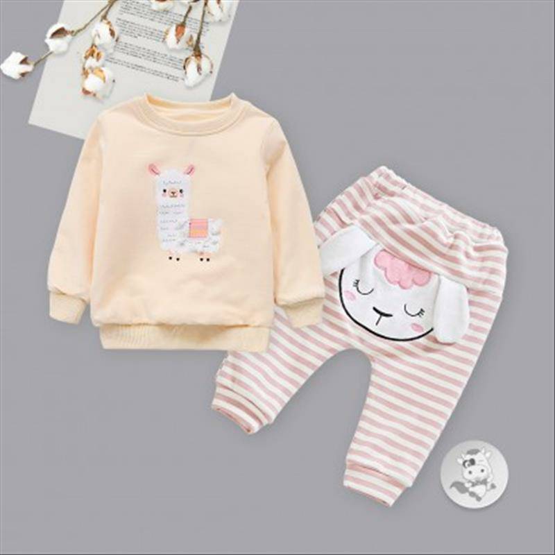 [2 lembar] Verantwortung betina bayi domba betina ditambah beludru sweater pullover krem + garis-garis telinga berdiri m
