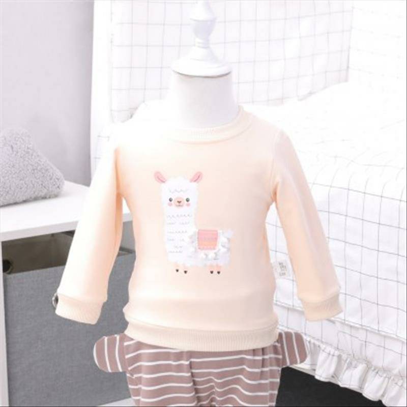 [2 lembar] Verantwortung betina bayi domba betina ditambah beludru sweater pullover krem + garis-garis telinga berdiri m