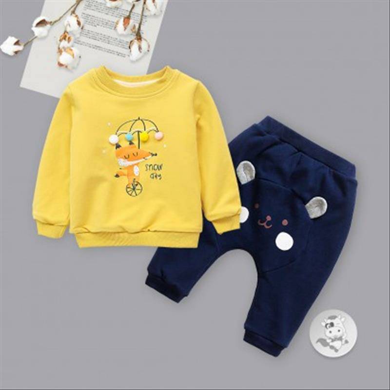 [2 lembar] Verantwortung bayi laki-laki dan perempuan rubah kecil pullover ditambah sweater kasmir kuning + kucing telin