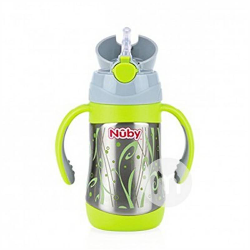 cangkir jerami terisolasi stainless steel Nuby AS dengan pegangan 280ml selama lebih dari 12 bulan versi luar negeri