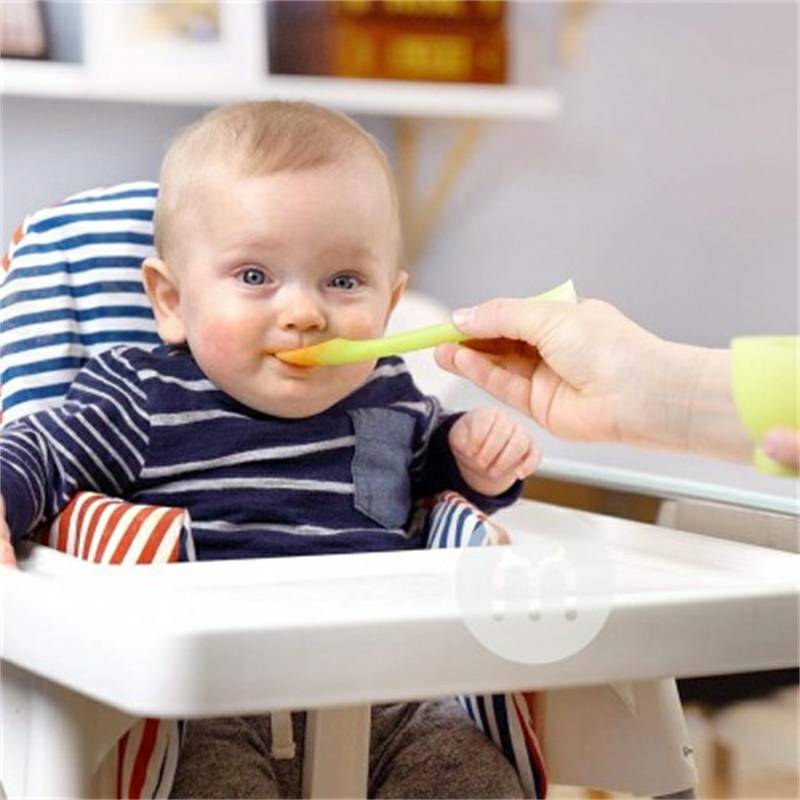 Olababy American Olababy Green Bud Meja Silikon Pelatihan Sendok Makan Sendok Versi Luar Negeri