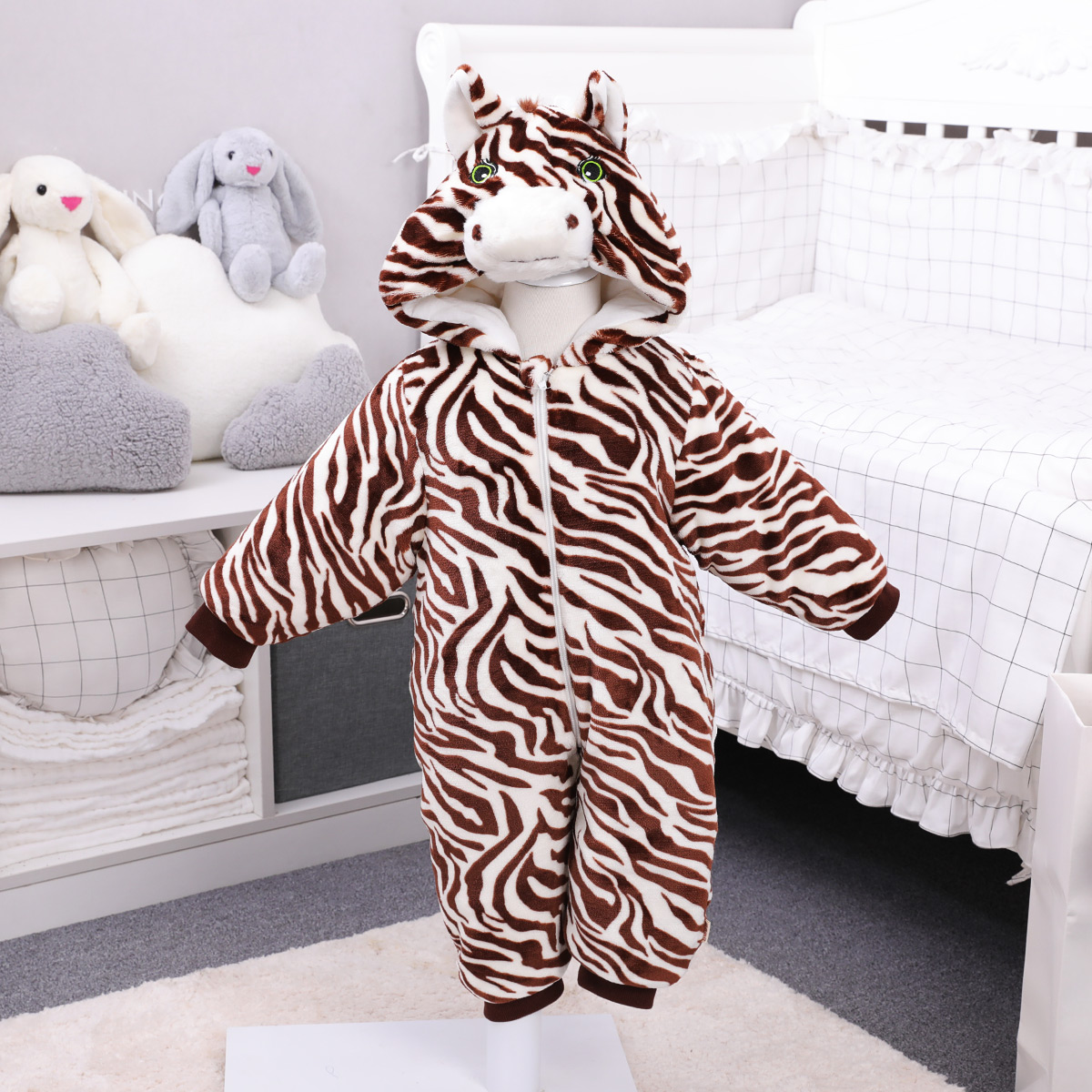 Verantwortung pria dan wanita bayi jumpsuits flanel musim dingin dengan garis-garis zebra
