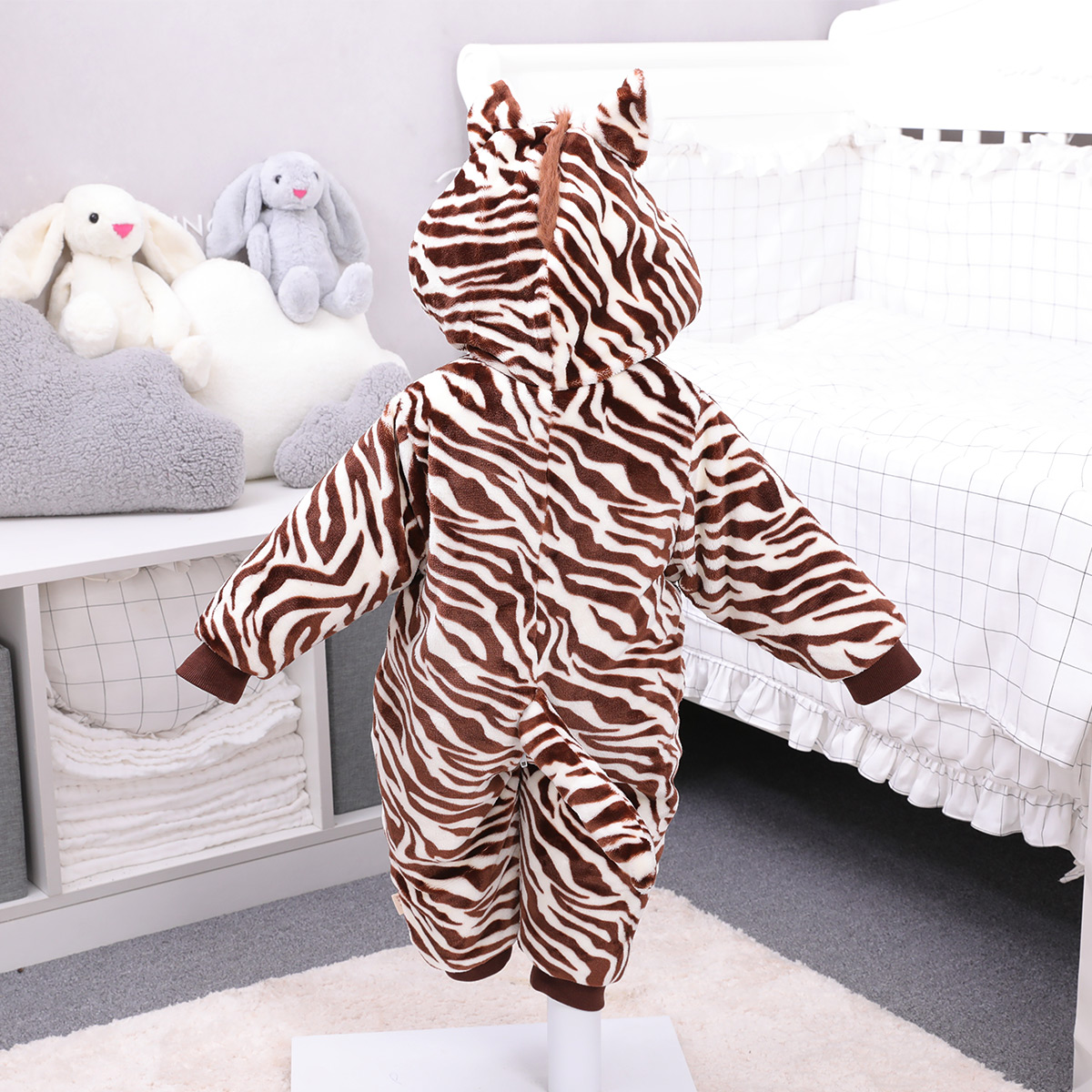 Verantwortung pria dan wanita bayi jumpsuits flanel musim dingin dengan garis-garis zebra