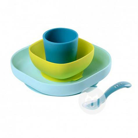 BEABA French BEABA Bayi Silicone Suction Cup Bowl Sendok Set Versi Lua...