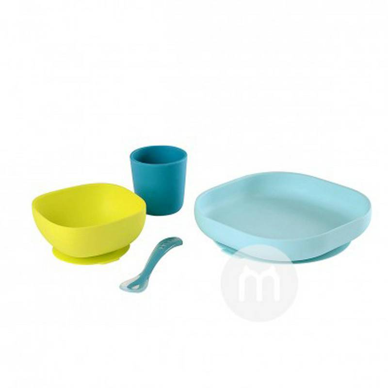 BEABA French BEABA Bayi Silicone Suction Cup Bowl Sendok Set Versi Luar Negeri