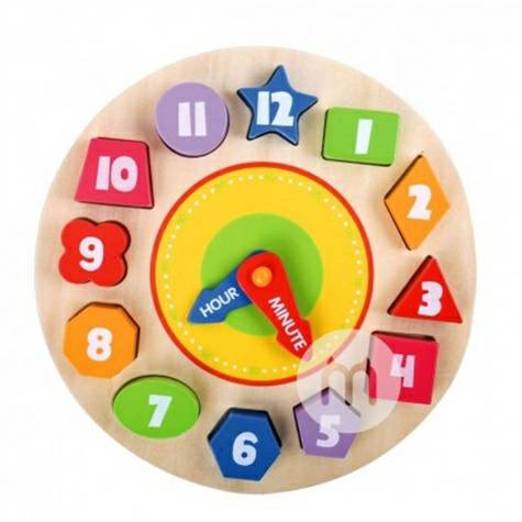 Tooky Toy Germany Tooky Toy mainan kayu bangunan blok jam versi luar n...