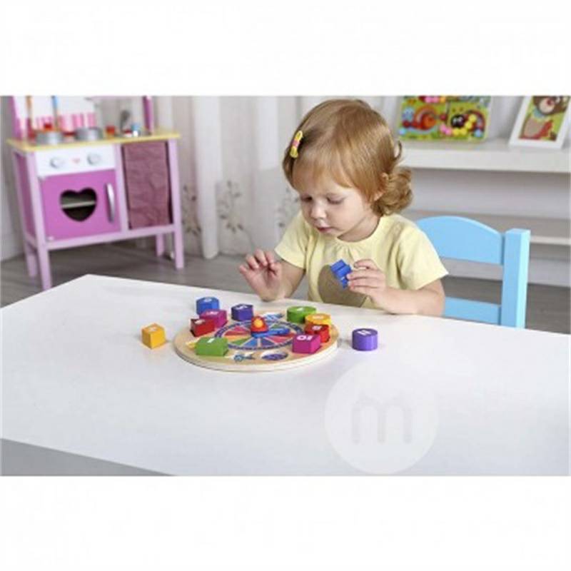 Tooky Toy Germany Tooky Toy mainan kayu bangunan blok jam versi luar negeri