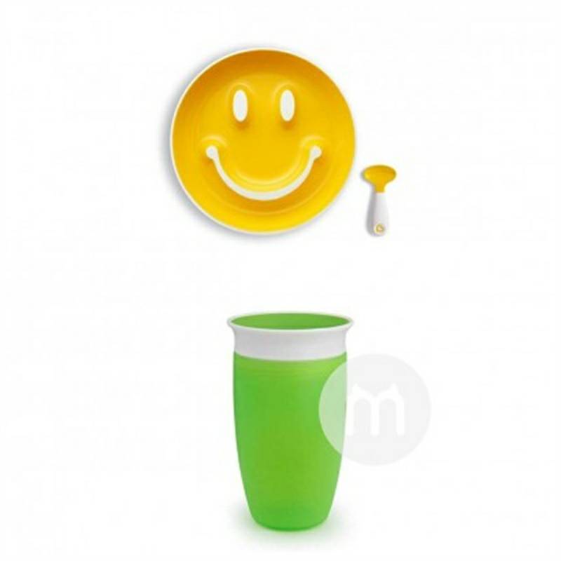 Munchkin Amerika bayi anak wajah tersenyum suplemen makanan piring pelatihan sendok set versi luar negeri