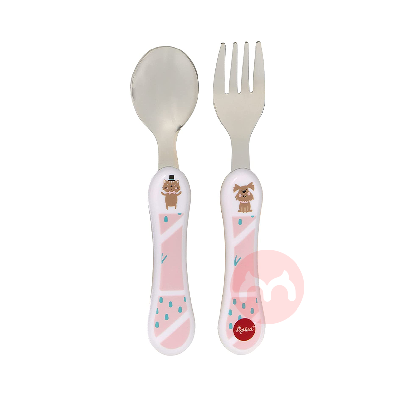 SIGIKID Set Sendok Garpu Anak Merah Muda Asli Edisi Lokal Luar Negeri