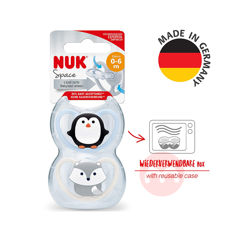 NUK Jerman NUK Silicone Pacifier Space Series 0-6 bulan dua penguin dan rubah Asli lokal luar negeri