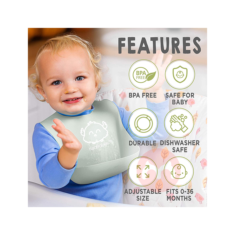 KeaBabies American KeaBabies bib silikon yang dapat dicuci abu-abu hijau asli lokal luar negeri