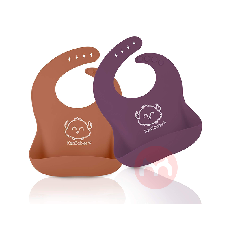 KeaBabies American KeaBabies bib silikon yang dapat dicuci berwarna coklat ungu asli luar negeri