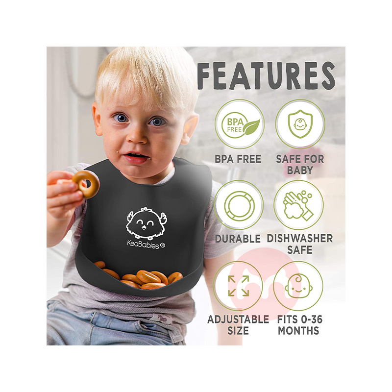 KeaBabies 미국 KeaBabies bib silikon yang dapat dicuci hitam abu-abu asli lokal luar negeri