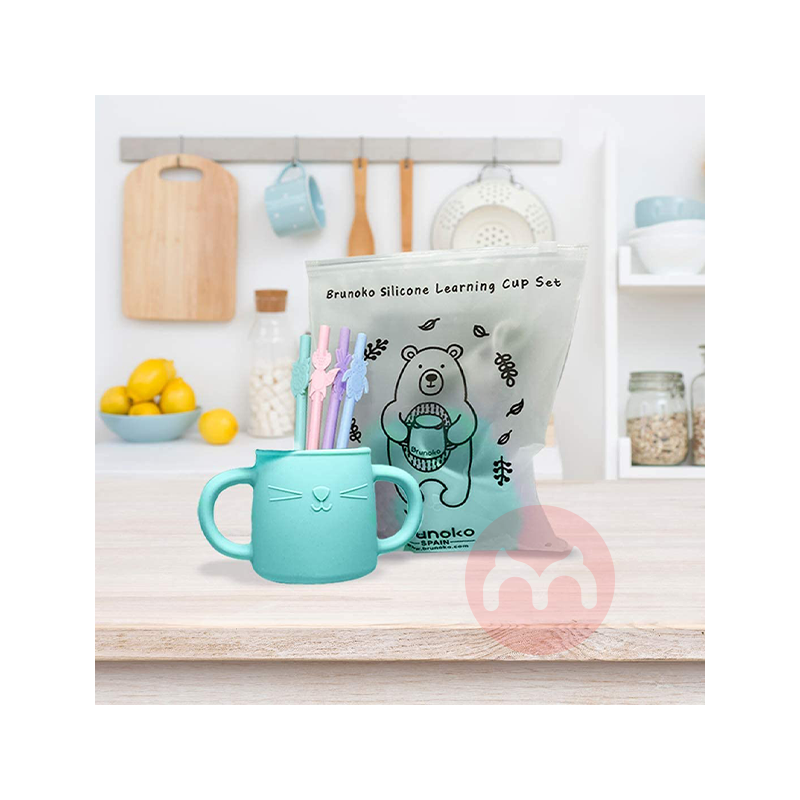 Brunoko Spanyol Brunoko Baby Learning Cup + Sedotan Silikon Hijau Lokal Asli Luar Negeri
