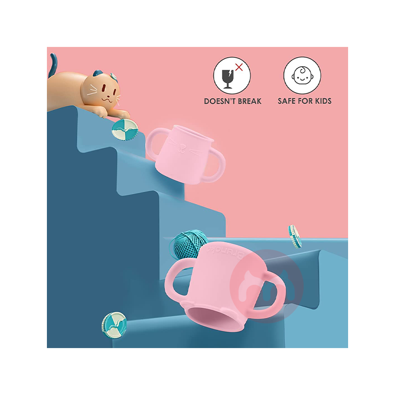 Brunoko Spanyol Brunoko Baby Learning Cup + Sedotan Silikon Merah Muda Asli Edisi Lokal Luar Negeri