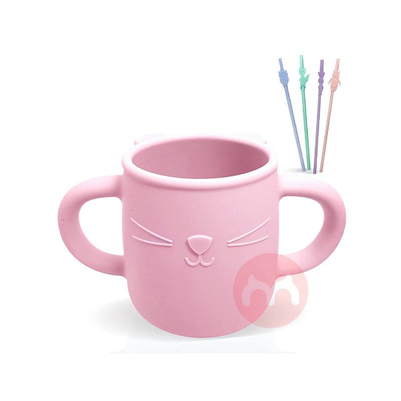 Brunoko Spanyol Brunoko Baby Learning Cup + Sedotan Silikon Merah Muda Asli Edisi Lokal Luar Negeri