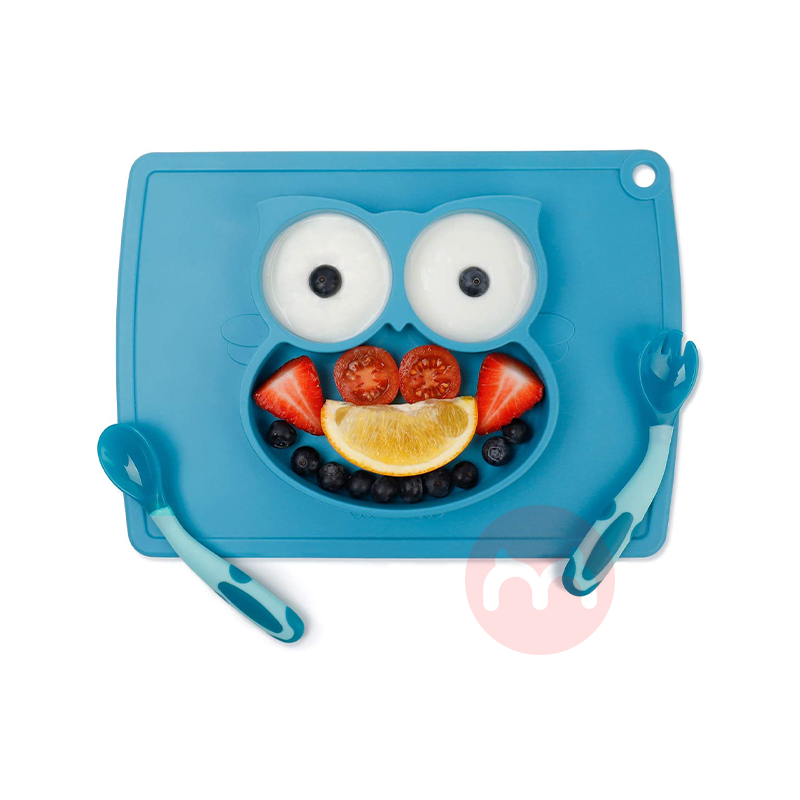 Future Founder German Future Founder silikon piring makan non-slip Dilengkapi dengan peralatan makan biru tua asli lokal