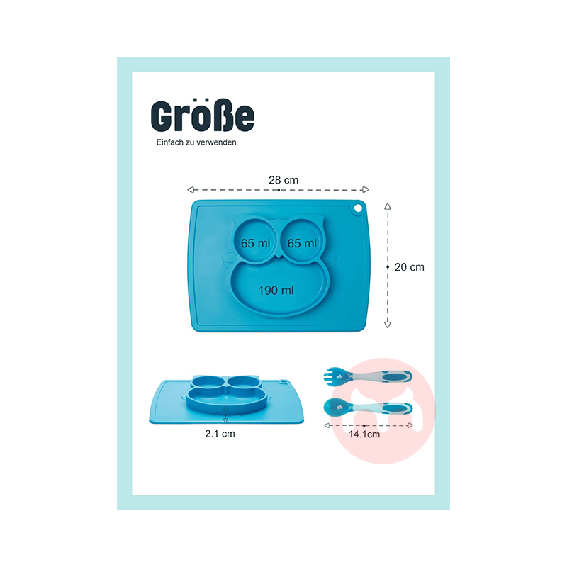 Future Founder German Future Founder silikon piring makan non-slip Dilengkapi dengan peralatan makan biru tua asli lokal