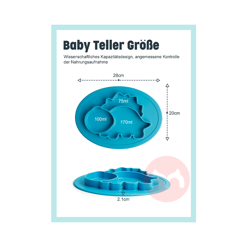 Future Founder Jerman Future Founder Silikon Non-slip Piring Makan Dinosaurus Biru Luar Negeri Asli Lokal