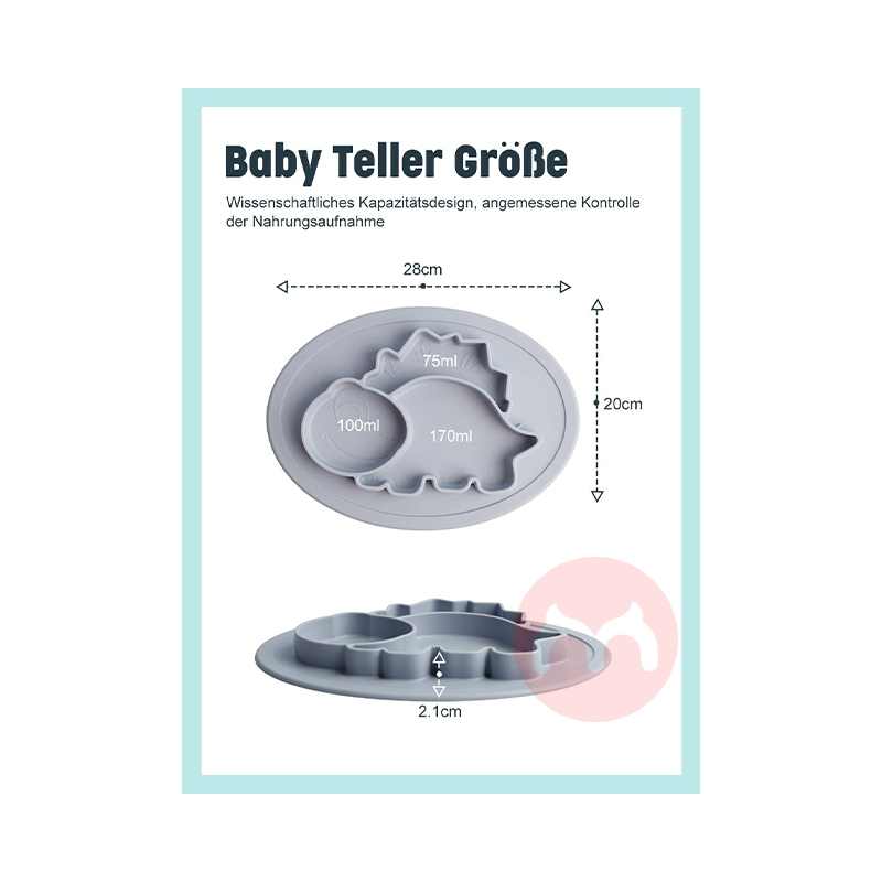 Future Founder Jerman Future Founder Silikon Piring Makan Non-slip Dinosaurus Abu-abu Luar Negeri Asli Lokal