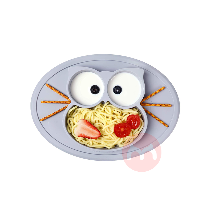 Future Founder Jerman Future Founder Silikon Piring Makan Non-slip Gray Owl Lokal Asli Luar Negeri