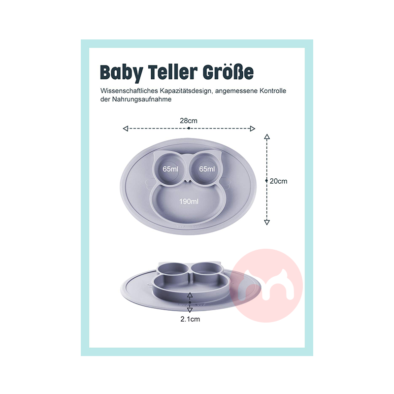 Future Founder Jerman Future Founder Silikon Piring Makan Non-slip Gray Owl Lokal Asli Luar Negeri