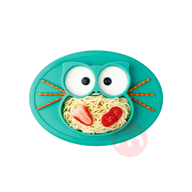Future Founder Jerman Future Founder Silikon Piring Makan Non-slip Green Owl Lokal Asli Luar Negeri