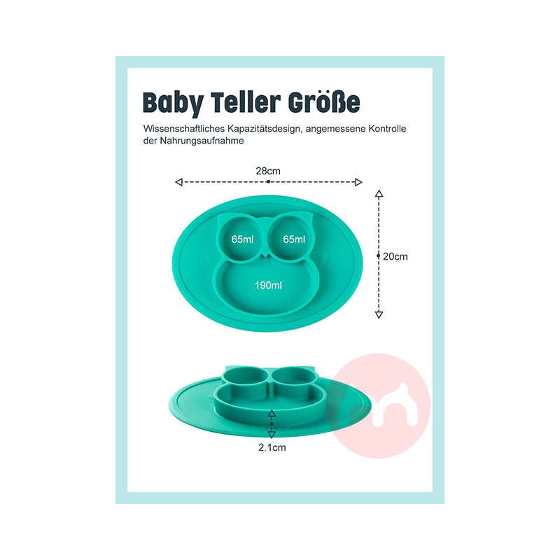 Future Founder Jerman Future Founder Silikon Piring Makan Non-slip Green Owl Lokal Asli Luar Negeri