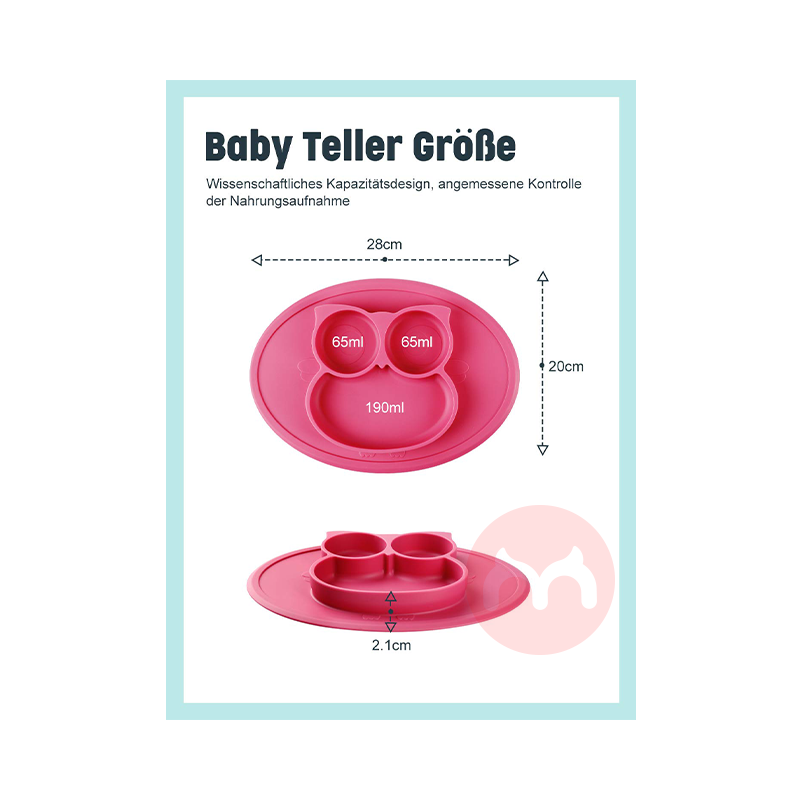 Future Founder Jerman Future Founder Silikon Piring Makan Non-slip Pink Owl Asli Lokal Luar Negeri